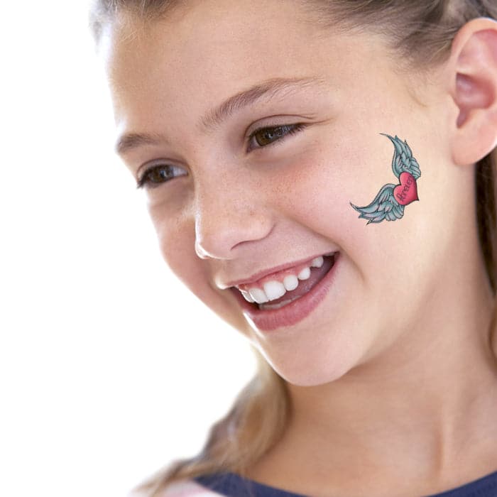 Winged Forever Heart Temporary Tattoo 2 in x 2 in