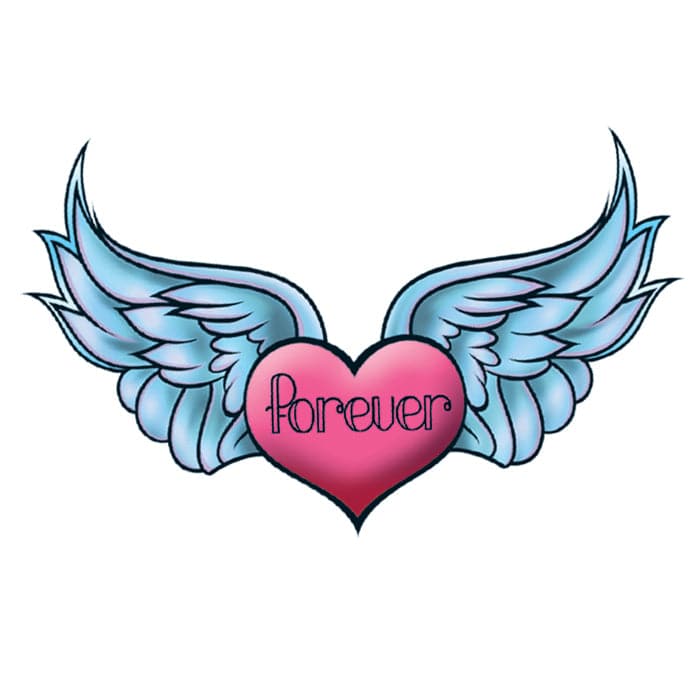 Winged Forever Heart Temporary Tattoo 2 in x 2 in