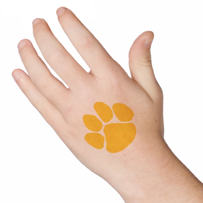 Yellow Mascot Paw Print Temporary Tattoo 2 in x 2 in