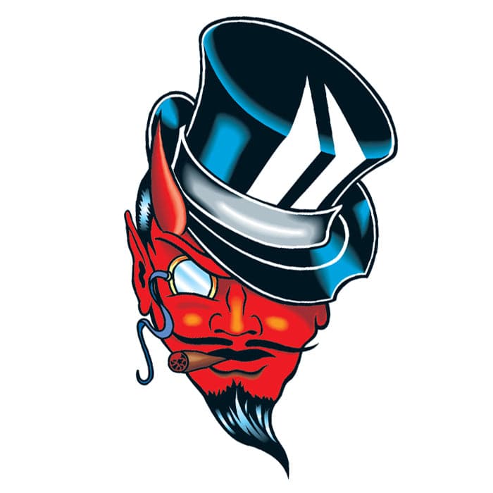 Small Devil with Top Hat Temporary Tattoo 2 in x 2 in