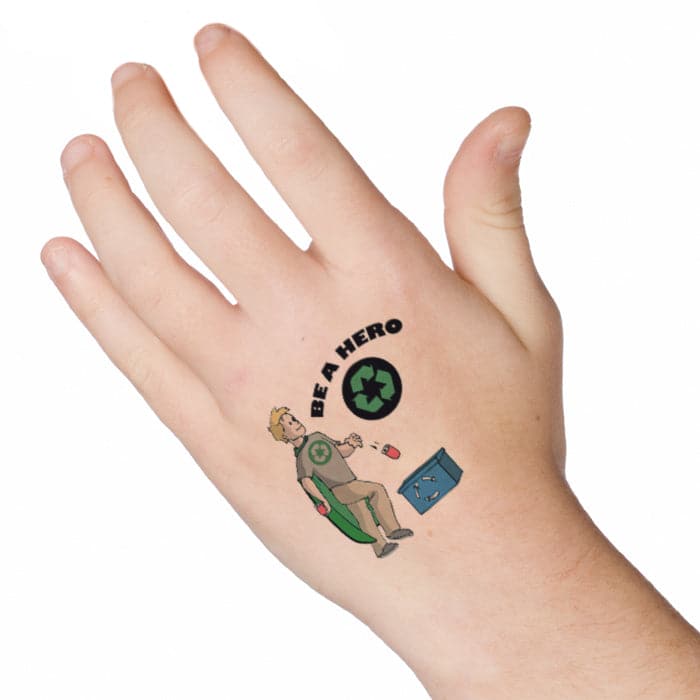 Recycling Hero Temporary Tattoo 2 in x 2 in