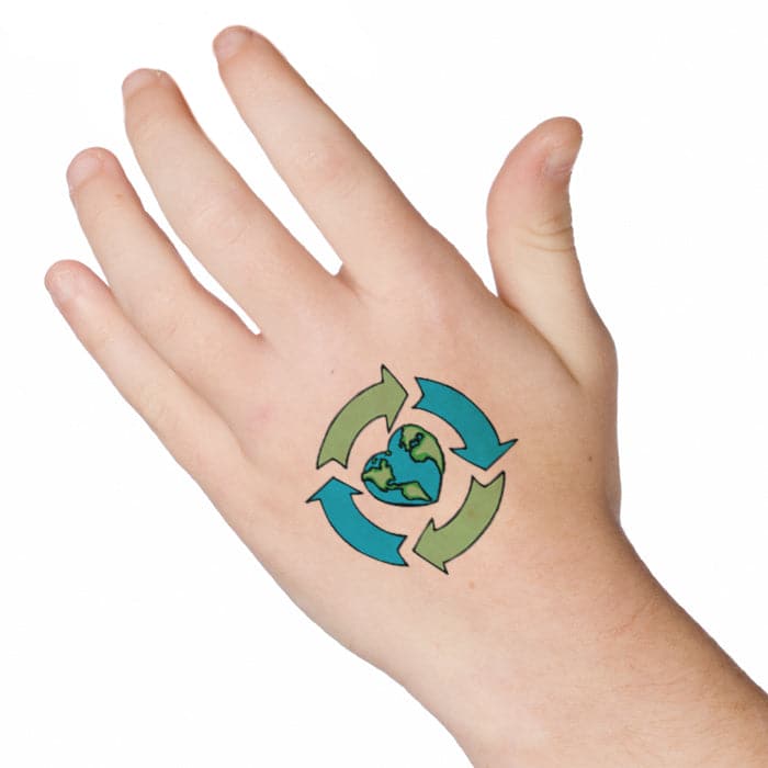 Recycle Earth Heart Temporary Tattoo 2 in x 2 in