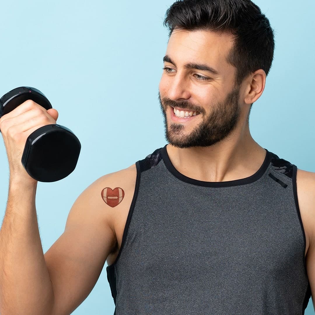 Football Heart Temporary Tattoo 2 in x 2 in