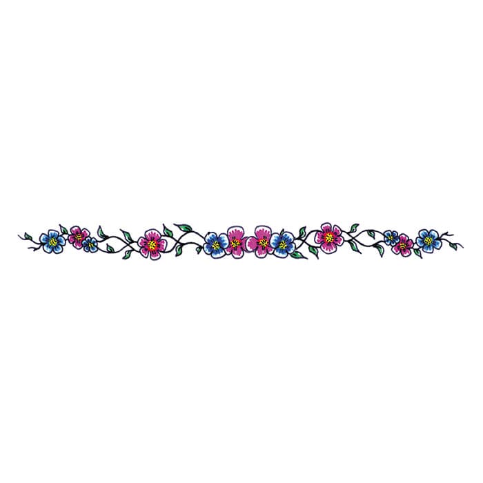 Blue and Purple Flowers Temporary Tattoo 6.5 in x 1.5 in