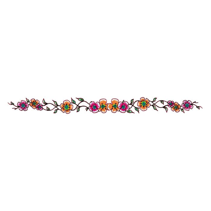 Orange and Pink Flowers Temporary Tattoo 6.5 in x 1.5 in