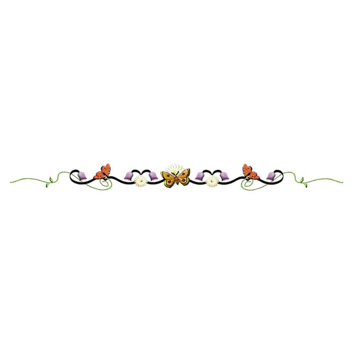 Butterfly Floral Tulip Band Temporary Tattoo 9 in x 1.5 in