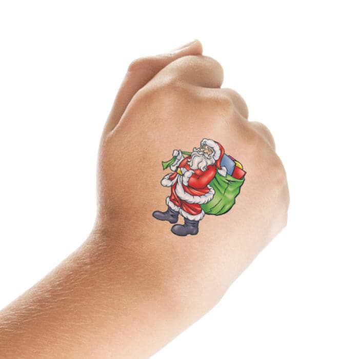 Santa with Gift Bag Temporary Tattoo 2 in x 1.5 in