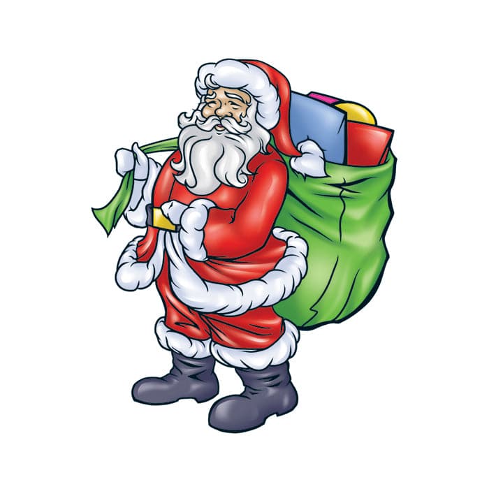 Santa with Gift Bag Temporary Tattoo 2 in x 1.5 in
