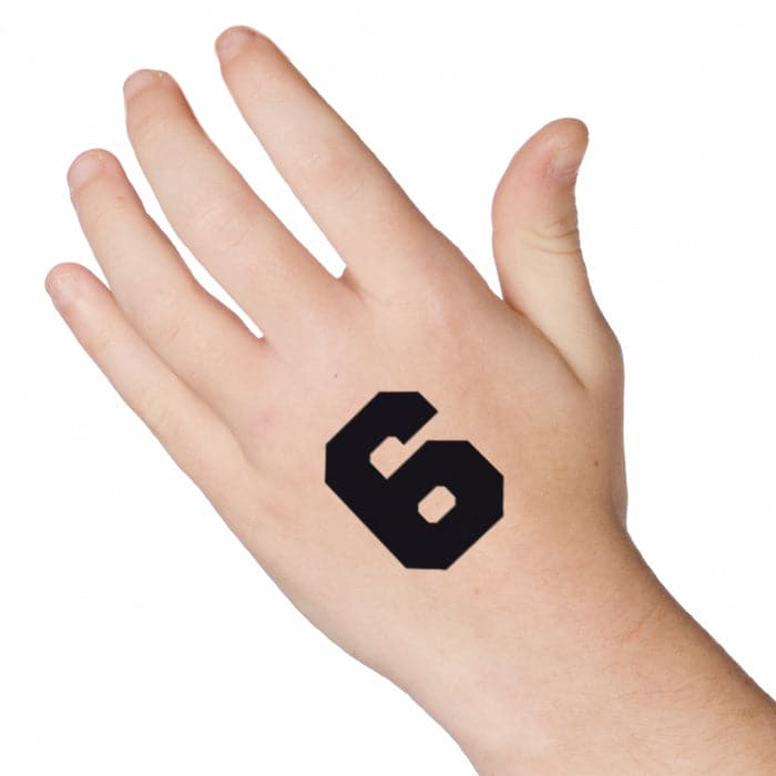 Number 6 Temporary Tattoo 2 in x 1.5 in