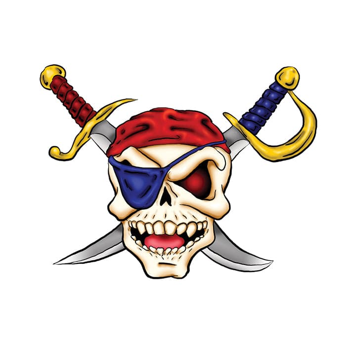 Pirate Skull and Cross Swords Temporary Tattoo 2 in x 1.5 in