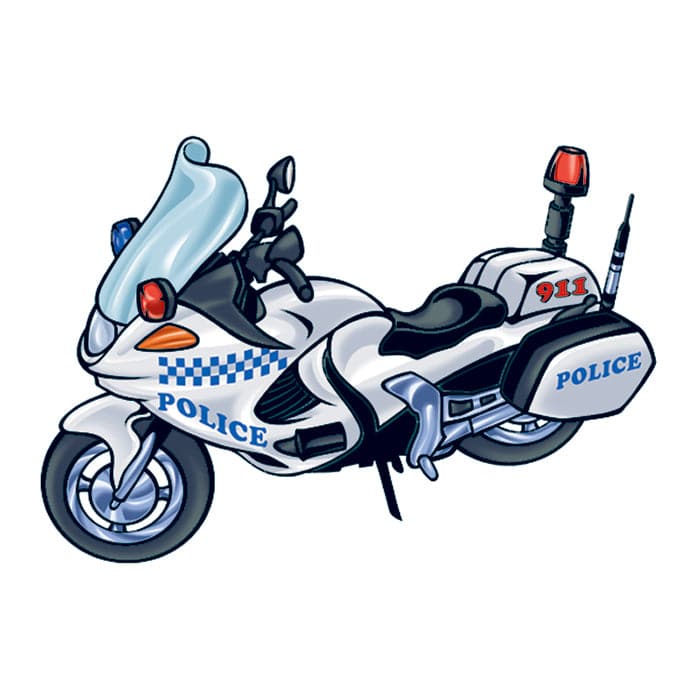 Police Motorcycle Temporary Tattoo 2 in x 1.5 in