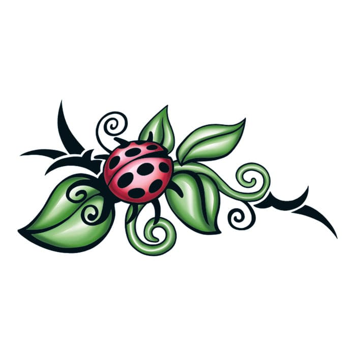 Ladybug on Leaf Temporary Tattoo 2.5 in x 1.5 in