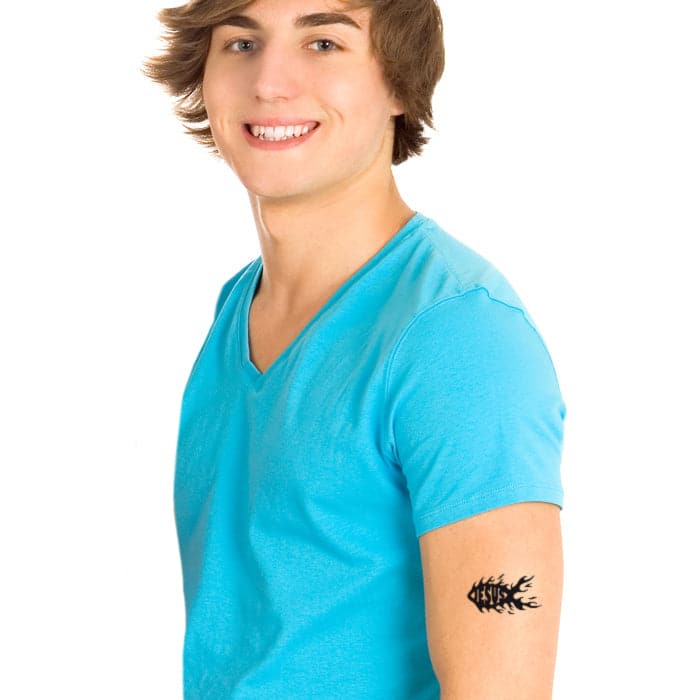 Flaming Jesus Fish Temporary Tattoo 2.5 in x 1.5 in