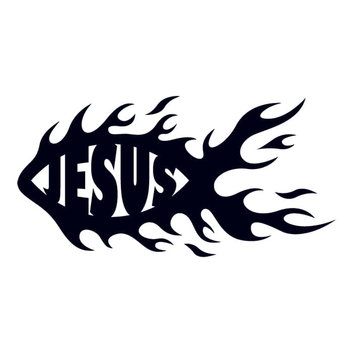 Flaming Jesus Fish Temporary Tattoo 2.5 in x 1.5 in