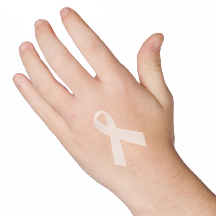 White Awareness Ribbon Temporary Tattoo 2.5 in x 1.5 in