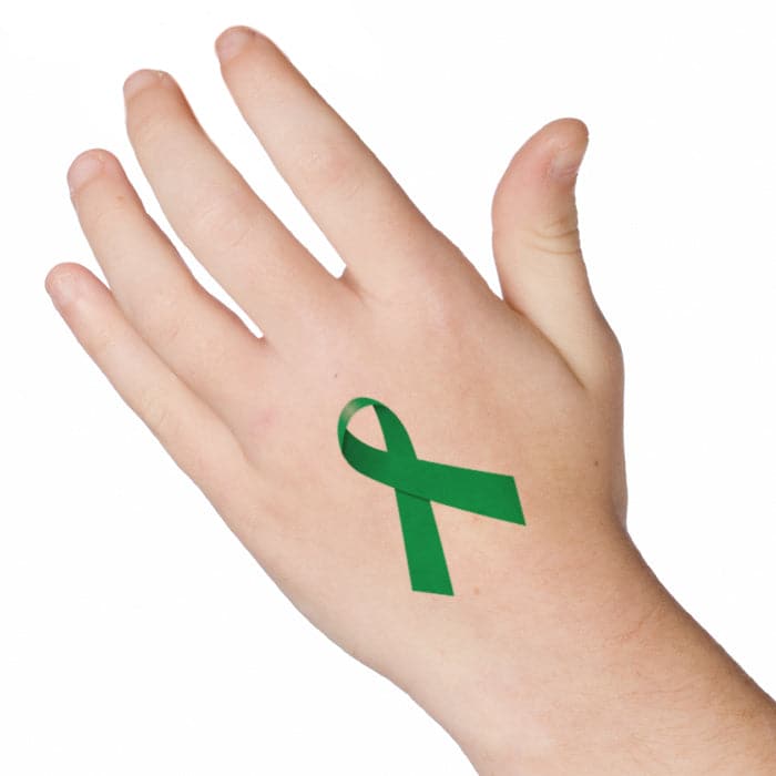 Green Awareness Ribbon Temporary Tattoo 2 in x 1.5 in