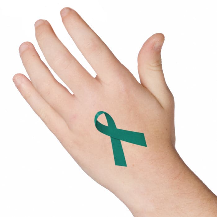 Teal Ribbon Temporary Tattoo 2 in x 1.5 in