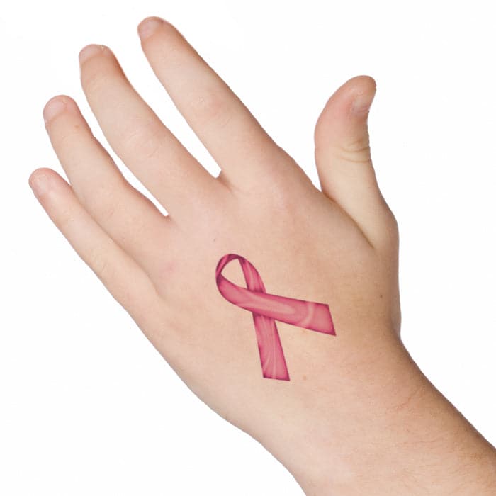 Swirl Pink Awareness Ribbon Temporary Tattoo 2 in x 1.5 in