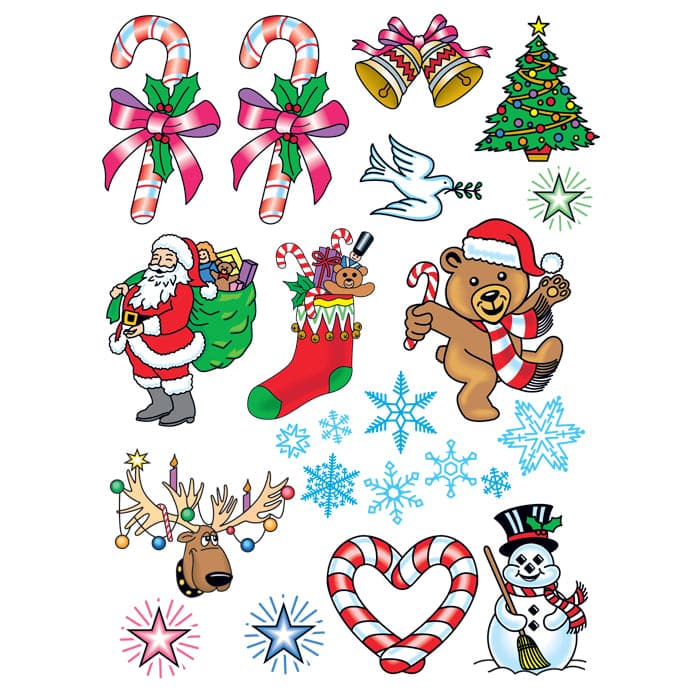 Christmas Spirit Set of Temporary Tattoos 6 in x 4.5 in
