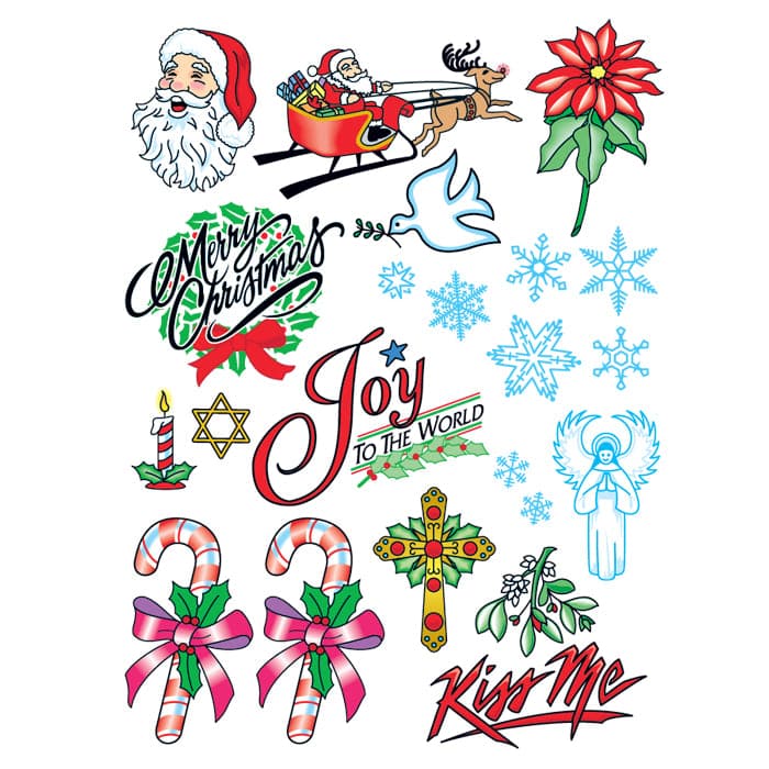 Christmas Joy Set of Temporary Tattoos 6 in x 4.5 in