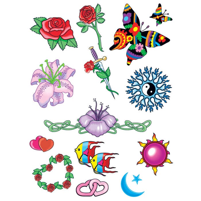 Celestial Nature Set of Temporary Tattoos 6 in x 4.5 in