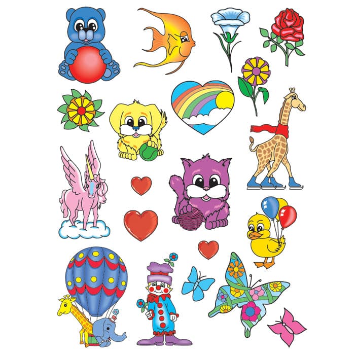 Happy Animals Kids Set of Temporary Tattoos 6 in x 4.5 in