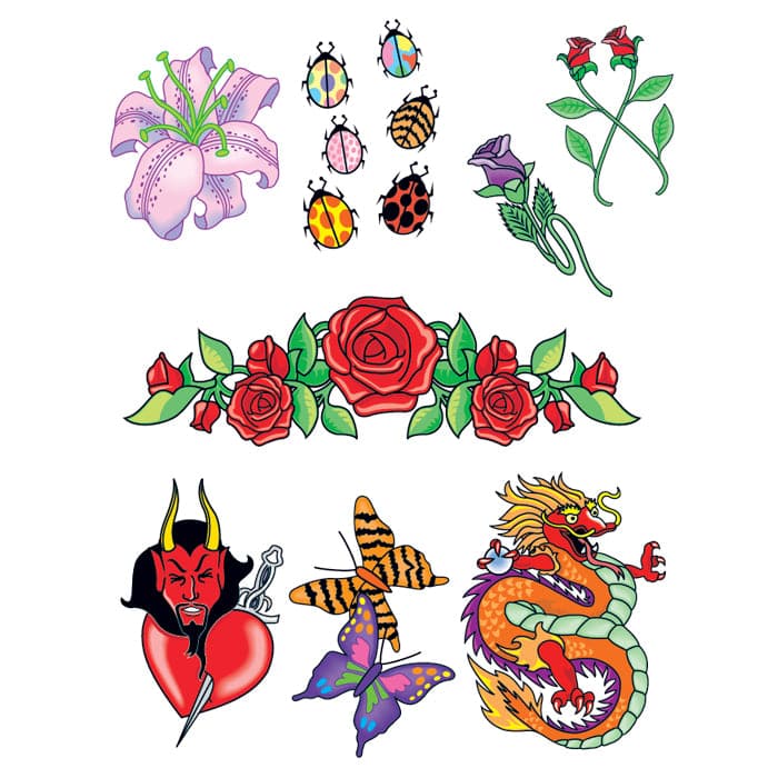 Night Out Set of Temporary Tattoos 6 in x 4.5 in