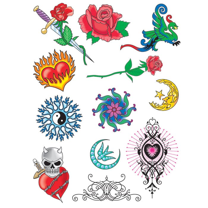 Fire and Ice Set of Temporary Tattoos 6 in x 4.5 in