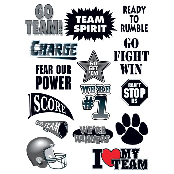Go Team Black Set of Sports Temporary Tattoo 6 in x 4.5 in