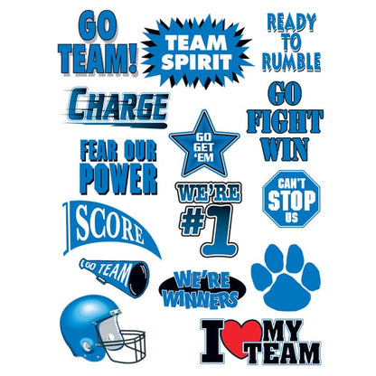Go Team Blue Set of Sports Temporary Tattoo 6 in x 4.5 in