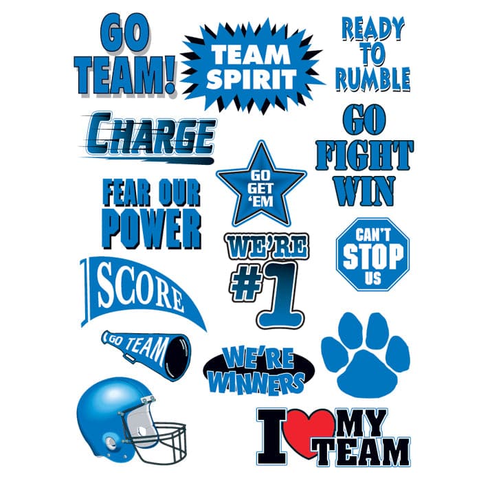 Go Team Blue Set of Sports Temporary Tattoo 6 in x 4.5 in