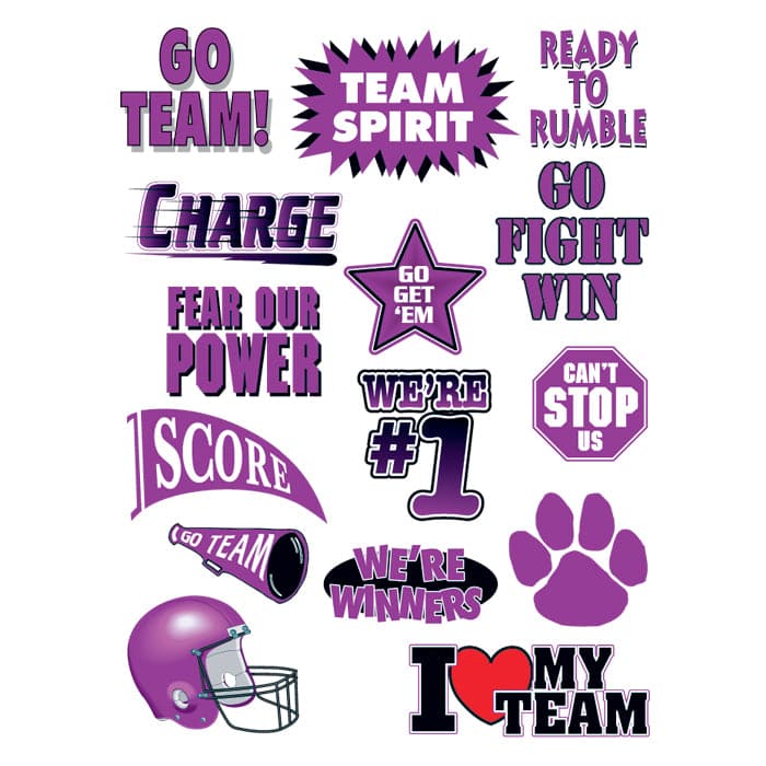 Go Team Purple Set of Sports Temporary Tattoo 6 in x 4.5 in