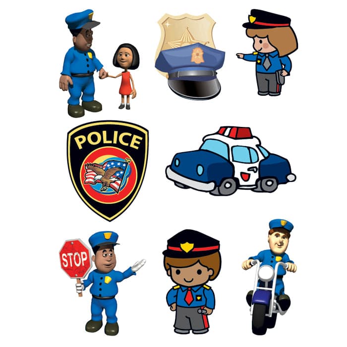 Police Safety Set of Temporary Tattoos 6 in x 4.5 in