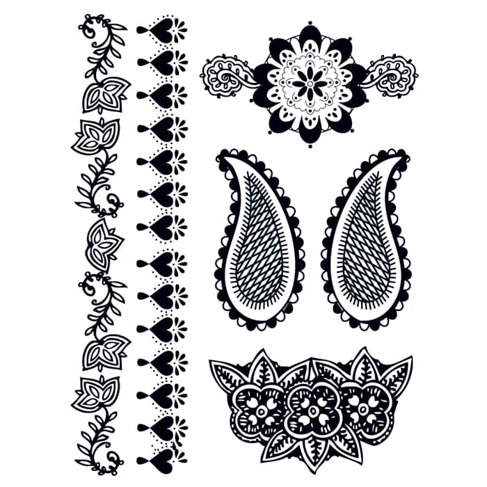 Henna: Deeply Black Temporary Tattoo Set 6 in x 4.5 in