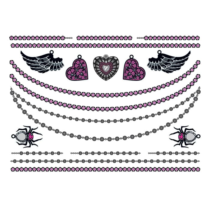 Hearts and Wings Temporary Tattoo Jewelry Set 6 in x 4.5 in