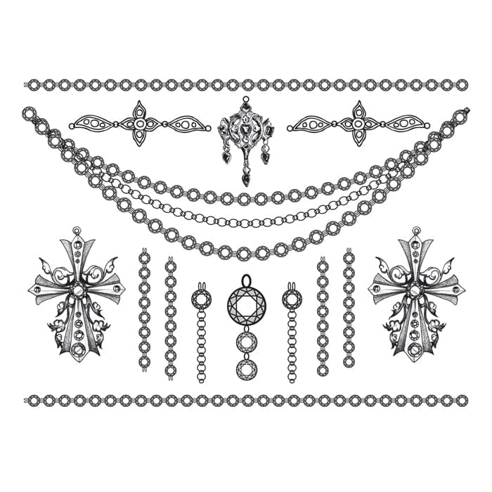 Detailed Crosses Temporary Tattoo Jewelry Set 6 in x 4.5 in