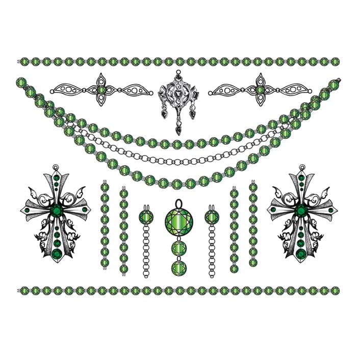 Jade Crosses Temporary Tattoo Jewelry Set 6 in x 4.5 in