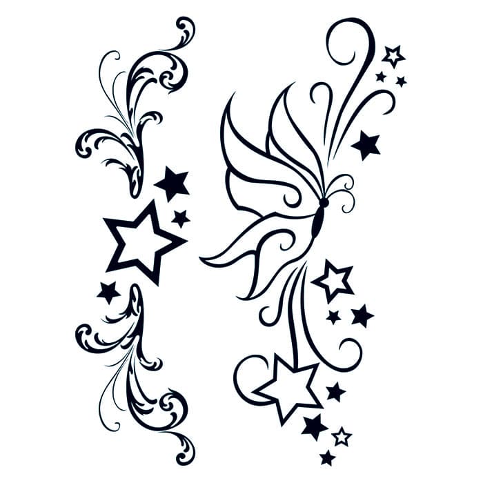 Fashion: Modern Stars & Butterfly Temporary Tattoos 6 in x 4.5 in