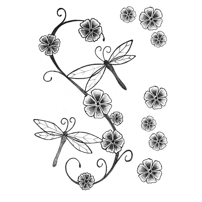 Fashion: Soft Dragonfly and Flowers Temporary Tattoos 6 in x 4.5 in