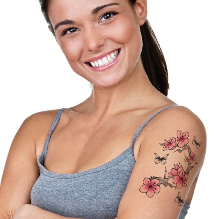 Cherry Blossoms and Butterflies Temporary Tattoo 6 in x 4.5 in