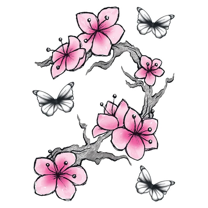 Cherry Blossoms and Butterflies Temporary Tattoo 6 in x 4.5 in