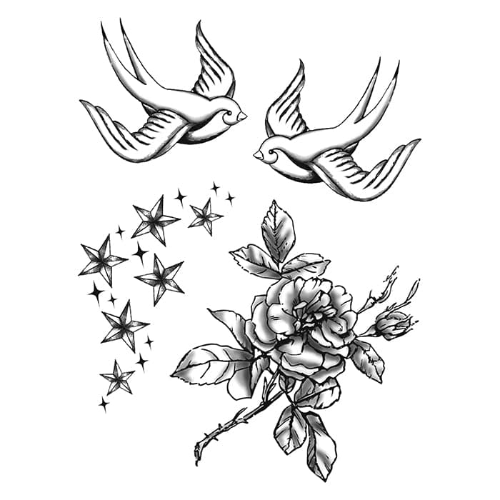 Traditional Swallow Temporary Tattoo Set 6 in x 4.5 in
