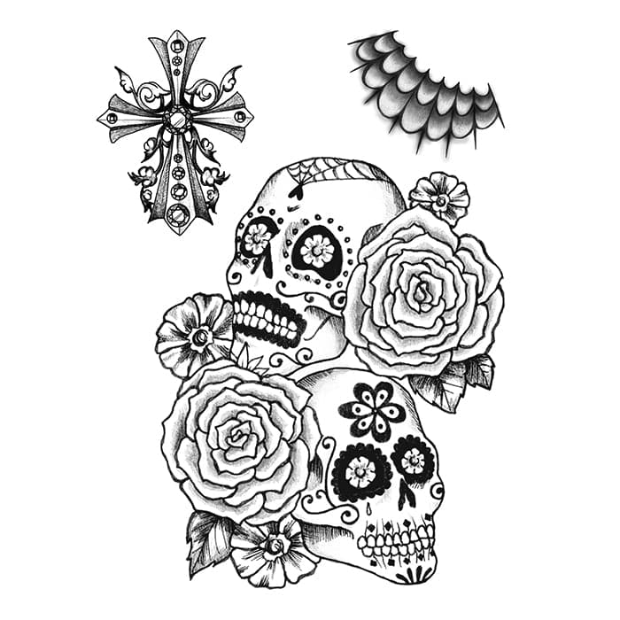 Calaveras Sugar Skull Temporary Tattoo Set 6 in x 4.5 in