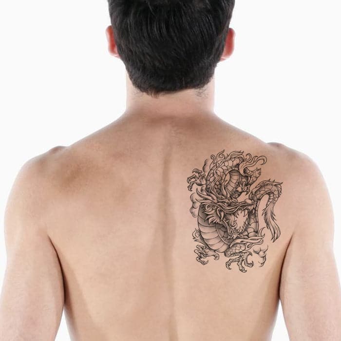 Large Gray Dragon Temporary Tattoo 8.5 in x 7 in