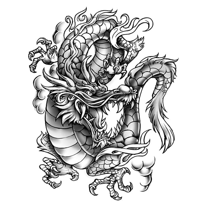 Large Gray Dragon Temporary Tattoo 8.5 in x 7 in