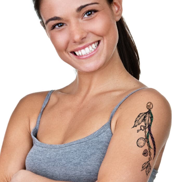 Peace and Feathers Large Temporary Tattoo Set 7 in x 4.5 in