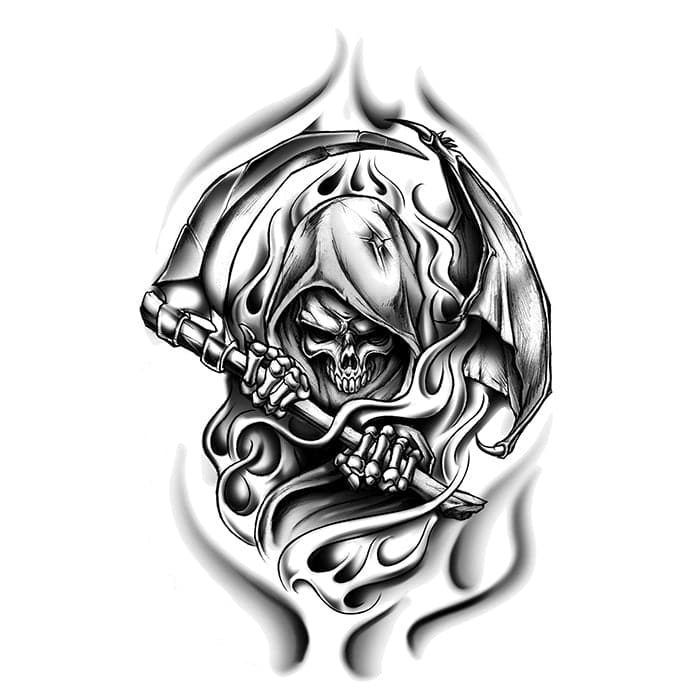 Large Grim Reaper Temporary Tattoo 9 in x 6.5 in