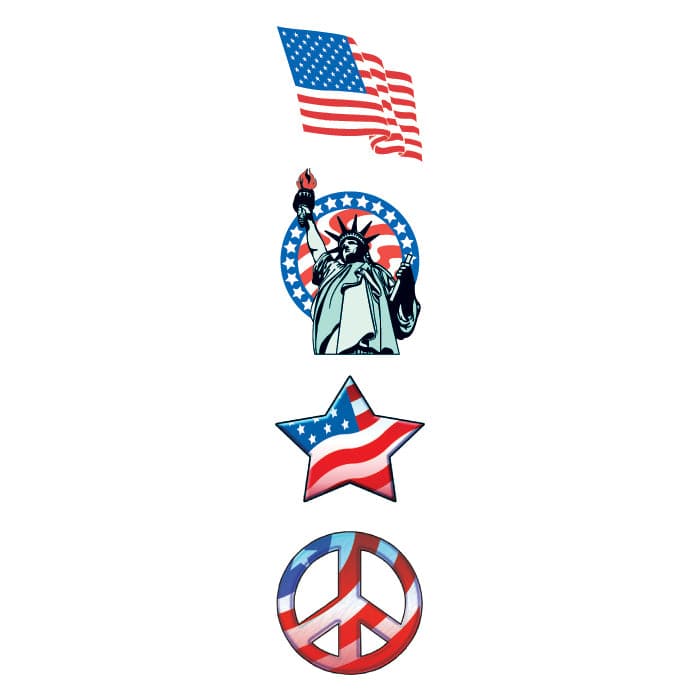 Patriotic Holiday Party Temporary Tattoo Set 3.5 in x 1.5 in