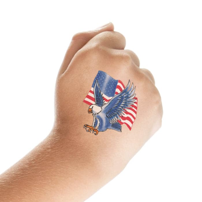 Blue Eagle with Flag Temporary Tattoo 2 in x 2 in