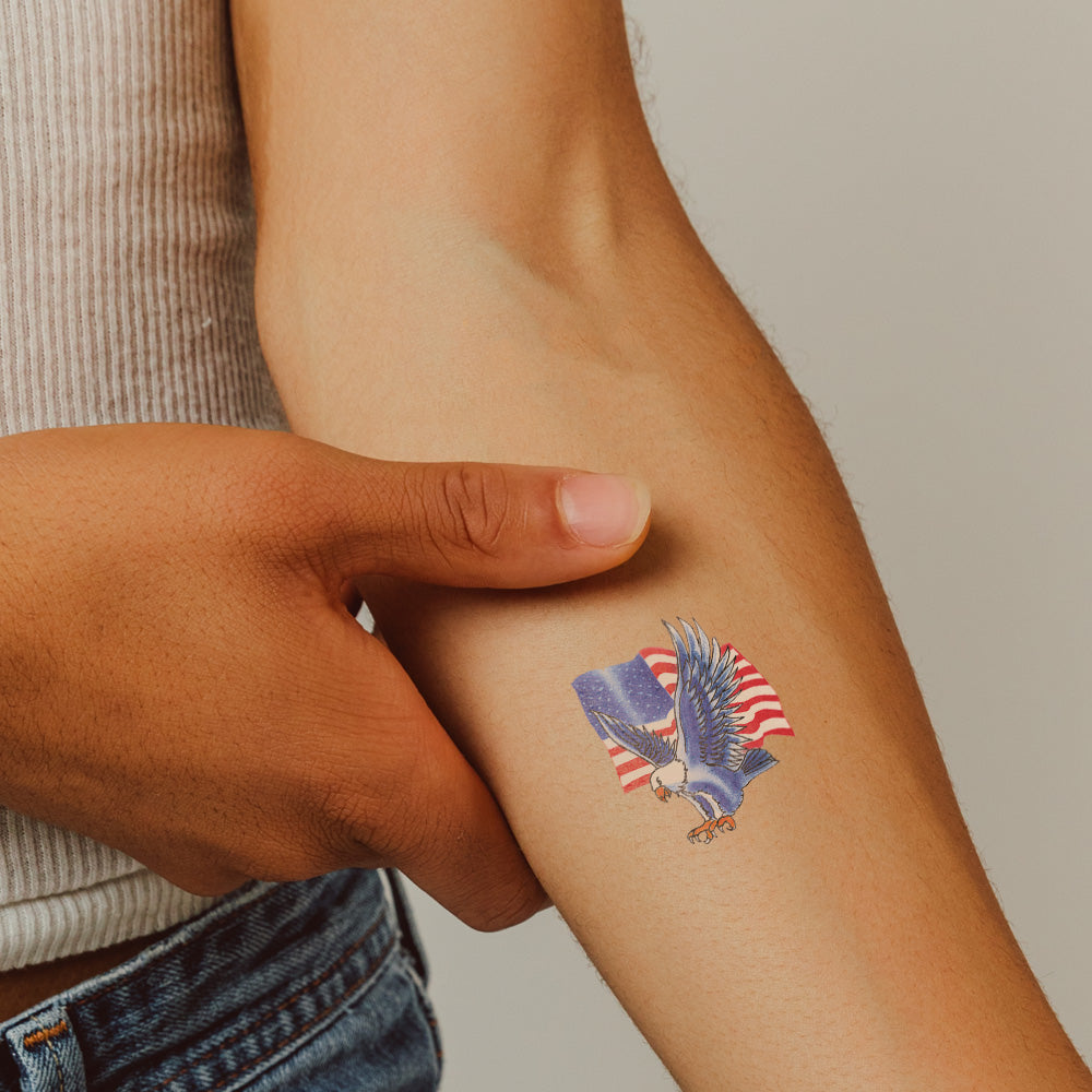 Blue Eagle with Flag Temporary Tattoo 2 in x 2 in